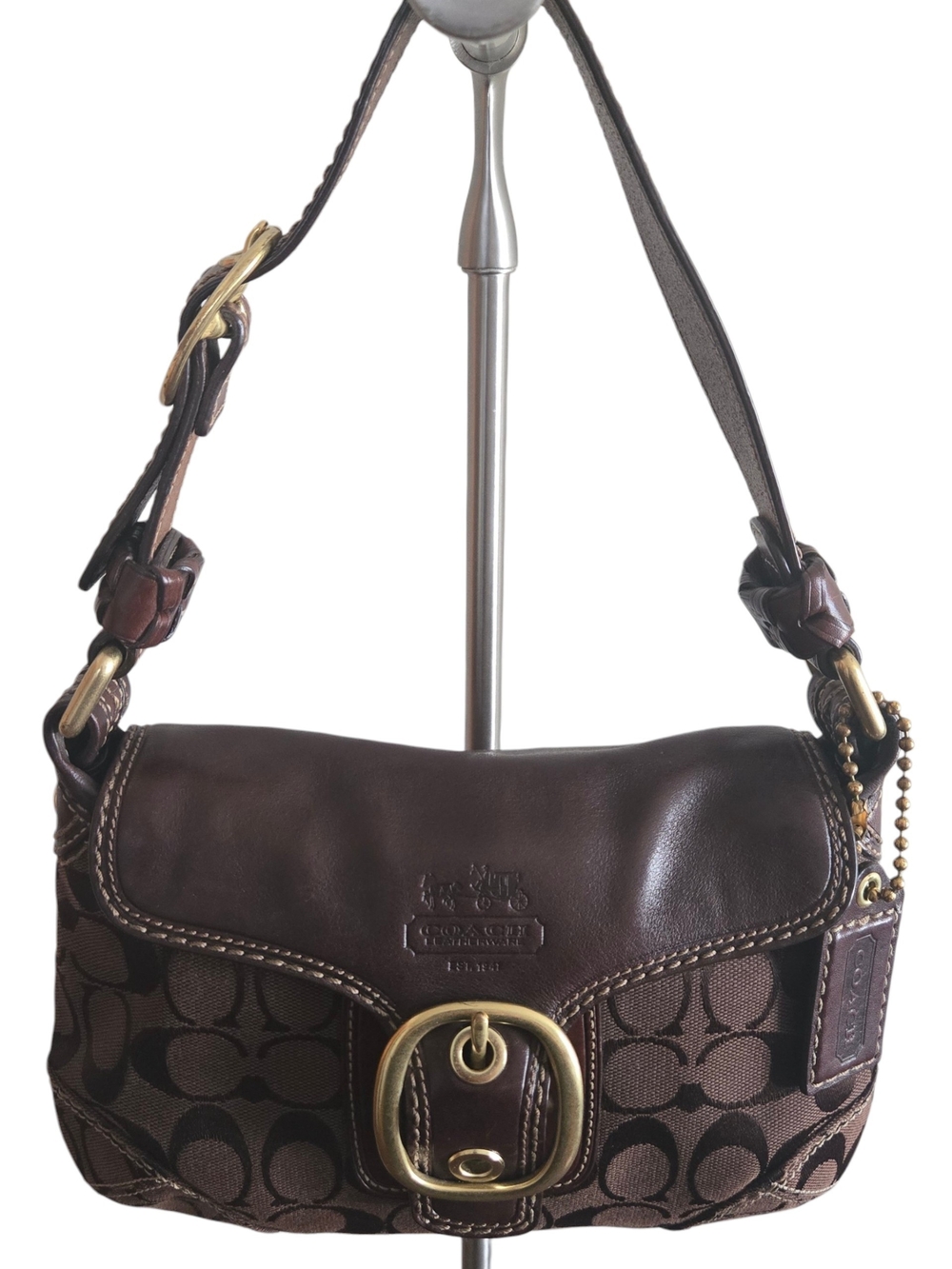 Coach Bleecker Soho Bag Vintage Brown Signature Canvas Flap Shoulder Purse 11441